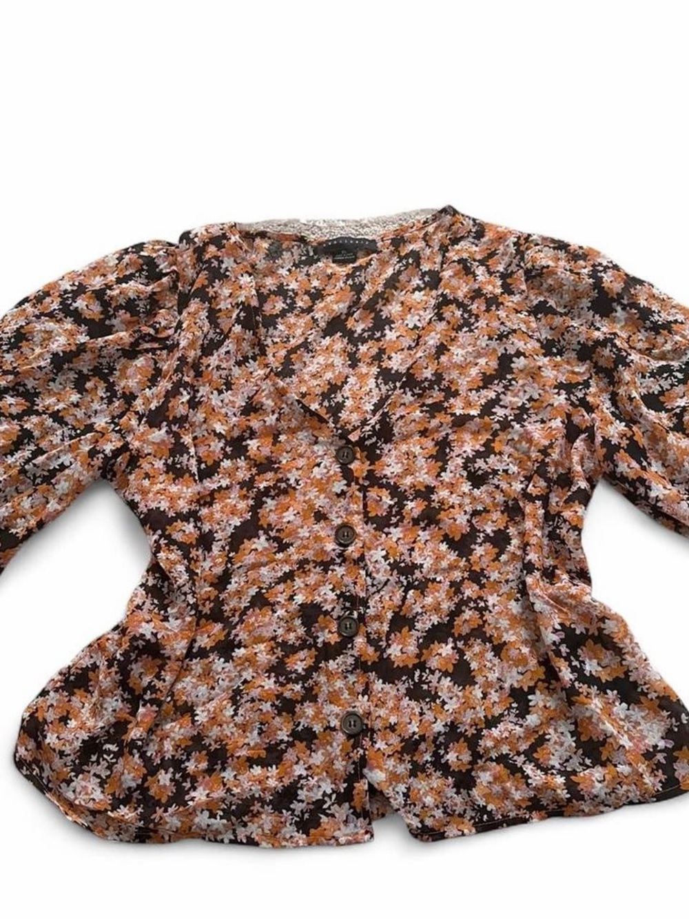 Sanctuary Brown Floral Button-Front Blouse with Peach Accents